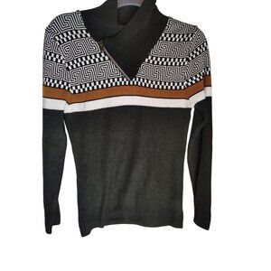 LCR Black Edition XL Sweater, Cotton Blend, Abstract Print, Black, Zip Cowl Neck